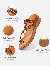 economico Sandali Comodi-Infradito da donna marrone scuro con cinturino intrecciato, comode e imbottite, con suola leggera e flessibile, ideali per vacanze al mare, viaggi in resort, passeggiate quotidiane e abbigliamento