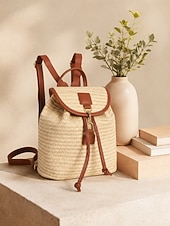 economico Zaini alla moda-Borsa a zaino in paglia da donna borsa di rattan intrecciato boho per vacanze al mare viaggi estivi e abbigliamento quotidiano in vacanza