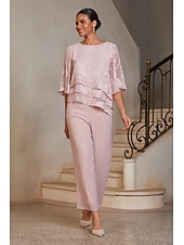 preiswerte Polished Edit-Damen Blusen Rundhalsausschnitt Halbarm Flattrige Ärmel Elegant Alltagstauglich Hochzeitsgast mit Burnout Blumig Stufenrüschensaum Rosa