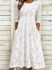 Χαμηλού Κόστους Casual Floral Φορέματα-Πάσχα Γυναικεία Μίντι φόρεμα Φόρεμα ριχτό Διακοπές Καθημερινό Μπόχο Καθημερινά Καλοκαιρινό φόρεμα Ανοιξιάτικο φόρεμα Κανονικό Φλοράλ Γραφική Κοντομάνικο Στρογγυλή Ψηλή Λαιμόκοψη