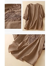 cheap Plain Blouses-Women's Shirt Eyelet Top Boho Shirt Lace Shirt Lace Embroidered Elegant Bohemia Vacation 3/4 Length Sleeve Long Tops Casual Blue White Yellow Orange Brown Summer Spring