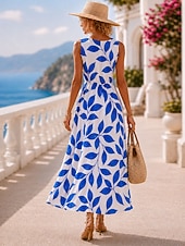  Damen Maxikleid Sommerkleid Urlaub Täglich Heim Outdoor Normale Passform Blumen Ärmellos V Ausschnitt Blau Gelb Purpur Grün Sommer Frühling