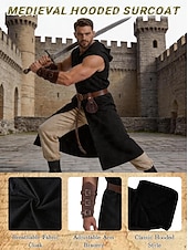 preiswerte Zubehör und mehr-Set Retro Vintage Mittelalterlich Renaissance Weste Taillengürtel Armschützer mit Zubehör Ärmellos Ritter Ranger Kostüm Herren Fantasie Halloween Karneval Renaissance-Messe LARP Erwachsene Weste