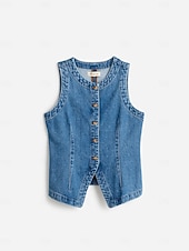 cheap Plain Tank-Women's Tank Top Tee Top denim-look Buttons Solid Color Vintage Fashion Sleeveless Sleeveless Crew Neck Regular Tops Casual Daily Blue Summer Spring