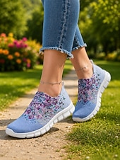 economico Sneakers da donna-Sneakers da passeggio da donna con stampa floreale, scarpe leggere e traspiranti in mesh, ideali per viaggi informali, passeggiate in giardino e comfort quotidiano.