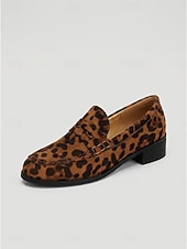 Недорогие Женские слипоны и лоферы-Women's Brown Suede Loafers - Penny Chunky Heel Slip-On Shoes for Pleated Skirts, Casual Streetwear