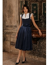 voordelige Dirndl Jurken-Oktoberfest Dirndl-jurk Midi-lengte Schort met satijnlook Met zakken Balconette-halslijn hulp in de huishouding Bavarian Duits Alpine Weiden Dames Carnaval Bierfestival Doek in traditionele stijl