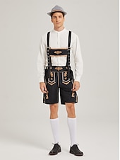  Oktoberfest Lederhosen Set Shirt Tyrolean Hat Above Knee Embroidery Stand Collar Mandarin Collar Bavarian Alpine Heritage Wiesn Men's Carnival Beer Festival Traditional Style Cloth