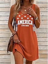 economico Abiti Giorno dell’Indipendenza-Giorno dell'Indipendenza Americana Per donna Mini Abito Abito a trapezio Abito Estivo Abito a spalle scoperte Vacanza Casual Quotidiano Vestibilità comoda Grafico Bandiera Senza Maniche Collo a U Blu