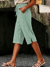  Women's Capri Pants Shorts Vacation Cute Casual Capris High Waist Striped Striped Comfort Inelastic Outdoor Vacation Blue Black Green Red Summer Spring Loose Fit
