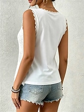  Women's Lace Tops Texture Lace Trim Elegant Sleeveless V Neck Regular Tops Casual White V-neck Summer