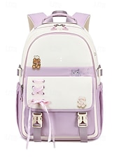 cheap Kids &amp; Teen Backpacks-Student School Backpack,Waterproof Polyester Bookbag,Large Capacity,Multi-Compartment Cute Schoolbag for Girls,Reflective Travel Bag with Luggage Strap,Multi Colors