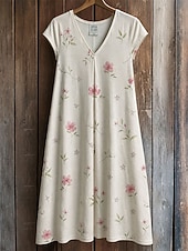baratos Vestido Floral-Mulheres Vestido no Joelho Vestido de turno Vestido T shirt Vestido de verão Elegante Boêmia Férias Praia Festa Feriado Normal Floral Gráfico Estrela Manga Curta Decote V Azul Branco Amarelo Vermelho