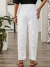 economico gamba larga e vita alta-Per donna Pantaloni casual Pantaloni Estivi Pantaloni Corti Vacanza Essenziale Casual Lunghezza alla caviglia Vita Alta Semplice Ricamato Tasca Fascia Elastica Comodo Comodità Morbido Inelastico