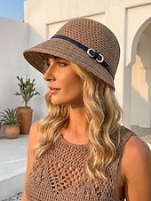 abordables Sombreros de mujer-Sombrero de sol de poliéster tejido para mujer, estilo cloche multicolor con ala larga en la parte delantera y corta en la trasera. Sombrero ligero ideal para vacaciones de verano, playa, viajes,