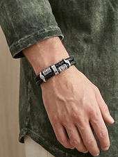 economico Gioielli da uomo-Bracciale da uomo vichingo intrecciato in similpelle e lega, bracciale con rune nordiche multicolore per abbigliamento casual, stile biker, moda outdoor, regalo per lui