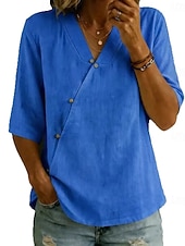 economico Bluse Semplici-Per donna Camicia Blusa Patchwork Tinta unica Elegante Casual Mezza Manica Scollo a V Top Regolari Casuale Quotidiano Blu Blu chiaro Rouge Bianco Verde chiaro Estate Primavera