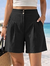 cheap Hot Shorts-Women's Chinos Shorts Vacation Vintage Fashion Short High Waist Plain Pleated Comfort Inelastic Vacation Formal Blue claret Red Walnut Depression Green Summer Spring Loose Fit