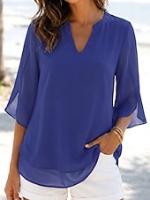 economico Bluse Semplici-Per donna Top in chiffon Vacanza Vintage Quotidiano Scollo a V Top lunghi Casuale Nero Rosa Vino Blu marino Blu Reale Estate Primavera