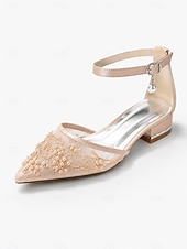 cheap Mother of Bride/Groom-Women's Simple and Elegant White Lace Flat Wedding Shoes for Mother of the Bride with Pearl Drop Charm Ankle Strap