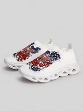  Pantofi sport negri pentru femei cu pernă de aer patriotică – adidași slip-on cu imprimeu de trandafir galaxic cu tema „4 iulie” din SUA, pentru sărbătorirea Zilei Independenței, călătorii și confort