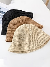 abordables Chapeaux pour femmes-Bob bohème en paille pour femme, chapeau de soleil d'été tissé, casquette de pêcheur légère de plage disponible en plusieurs couleurs, chapeau de voyage pour les vacances