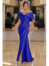 abordables Robes de soirée fourreau-Sirène Trompette Longueur au sol Robes de Bal Robe de Soirée Tenue de soirée Élégant Style Célébrité Tapis rouge Sans manches Épaules Dénudées Soirée Fête de jardin Satin avec Froncé Fente