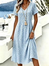  Pasqua Per donna Abito Midi Vestito T-Shirt Abito a trapezio Vacanza Casual Boho Spiaggia Vestibilità regolare Floreale Grafico Manica Corta Scollo a V Verde chiaro Rosa Azzurro cielo Viola chiaro