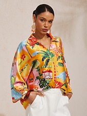 economico Bluse e camicie-Top a maniche a pipistrello in raso setoso, ideale per una fuga estiva