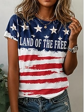  American Independence Day Women's T Shirt Print Graphic Flag Letter Vintage Fashion Stylish Short Sleeve Crew Neck Round Neck Regular Tops Casual Daily Weekend White-Blue Black White Summer Spring