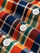 abordables Blusas a rayas y geométricas-Mujer Camisa Botones Estampado Graphic Plaid A Rayas Vintage Diario Elegante Manga Corta Cuello Camisero Tops largos Casual Diario Azul Piscina Blanco Rosa Morado Naranja Verano Primavera