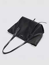 cheap Handbag &amp; Totes-Women's Minimalist Large Tote Bag, Oxford Fabric and Faux Leather Patchwork Shoulder Purse, Casual Big Capacity Work Commuter Handbag for Everyday, Black Khaki Colors