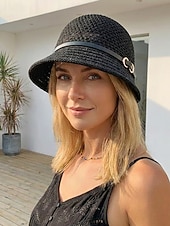 abordables Sombreros de mujer-Sombrero de sol de poliéster tejido para mujer, estilo cloche multicolor con ala larga en la parte delantera y corta en la trasera. Sombrero ligero ideal para vacaciones de verano, playa, viajes,