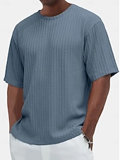 economico T-shirt in maglia a coste-Per uomo Maglietta Maglietta a Maglia a Coste Maniche Corte Girocollo Estate Semplice Testurizzato Striscia di Fossa Moda Designer Essenziale Jacquard Puro Casuale Vacanza Streetwear Blu Nero Verde