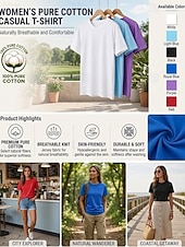 cheap Plain tee-Women's T Shirt Summer Tops Cotton Shirt Tee Top Solid Color Fashion Stylish Basic Short Sleeve Crew Neck Round Neck Regular Tops Casual Daily Beach Blue Khaki Indigo Green with beige Black Summer