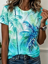 abordables T-shirt floral-Femmes T-shirt Imprimé Graphique Plantes Élégant Classique Occasionnel Manche Courte Col ras du cou Hauts Réguliers Occasionnel Quotidien Bleu Violet Orange Été Printemps