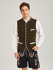 abordables Chaleco Trachten-Oktoberfest Chaleco tradicional Chaleco tradicional bávaro Bordado Terciopelo Escote Chino Collar mandarín Alemán alpino Herencia prados Hombre Carnaval Festival de Cerveza Paño de estilo tradicional