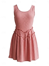 cheap Plain Dress-Women's Mini Dress Tiered Dress Vacation Vacation Loose Fit Plain Sleeveless U Neck White Black Pink Summer