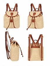 economico Zaini alla moda-Borsa a zaino in paglia da donna borsa di rattan intrecciato boho per vacanze al mare viaggi estivi e abbigliamento quotidiano in vacanza