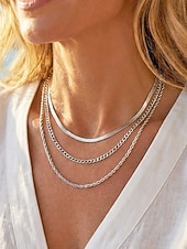 cheap Women's Necklace-Women's Gold Silver Layered Necklace Set, 3 Piece Alloy Chain Necklace Set for Summer Vacation, Casual Daily Wear and Elegant Layering Jewelry