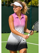 baratos Vestido Feminino-Mulheres Gradiente Vestido de tênis Vestido esportivo Vestido Polo de Tênis Sem Manga Esportivo Quarter Zip Elástico Redutor de Suor Respirável Voleibal Tênis Golfe Aberto para a Lateral Gola Alta