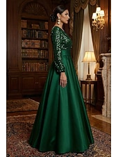 economico Abiti da Sera a Linea A-Linea ad A Lunghezza al pavimento Abito da Sera Da principessa Abito formale Elegante Scintillante Setoso Manica Lunga Scollo a V Matrimonio Formale Tasca Raso Con Paillettes con Glitter Pieghe Tasca
