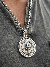 abordables Bijoux pour hommes-Collier pendentif boussole viking pour homme, chaîne gourmette en acier inoxydable, bijou talisman nautique vintage, or, argent, noir