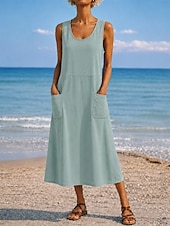 economico Vestiti-Per donna Abito maxi Abito a Tubino Vestito Estivo Casual Quotidiano Vestibilità comoda Semplice Senza Maniche Girocollo Blu Nero Bianco Verde chiaro Estate Primavera Autunno