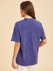  Per donna 100% cotone Maglietta Camicia di cotone Top lavati effetto vintage Semplice Vintage Moda Elegante Manica Corta Girocollo Top lunghi Quotidiano Uscire Weekend Blu Nero Verde chiaro Rosso