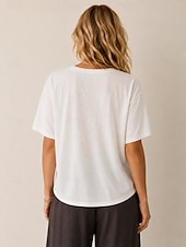  T-shirt da donna con scollo a U in cotone lyocell e canapa