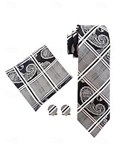 preiswerte Hochzeit ACC-Krawatten-, Einstecktuch- und Manschettenknopfset für Herren, mehrfarbig gemustertes Polyester-Krawattenset für Hochzeiten, Business-Anlässe, formelle Anlässe und Abendgarderobe