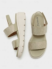 abordables Sandales Confort-Sandales compensées vertes à strass pour femme, avec soutien de la voûte plantaire – sandales à bride arrière confortables et scintillantes, dotées d'une semelle intérieure rembourrée et d'une semelle