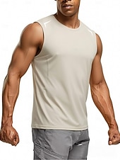 cheap Tank Tops-Men's Racer Back Tank Top Sleeveless Crew Neck Summer Solid Color Sports Soak Off Reflective Strip Minimalist Casual Silver Light Khaki Black Top Tee for Men