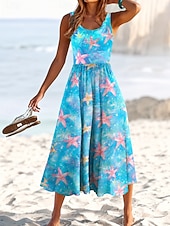  Dames Halflange jurk Zonnejurk A lijn jurk Vakantie Casual Strandstijl Strand Afspraakje Normale pasvorm Grafisch Geometrisch Mouwloos U-hals blauw Blozend Roze Oranje Zomer Lente